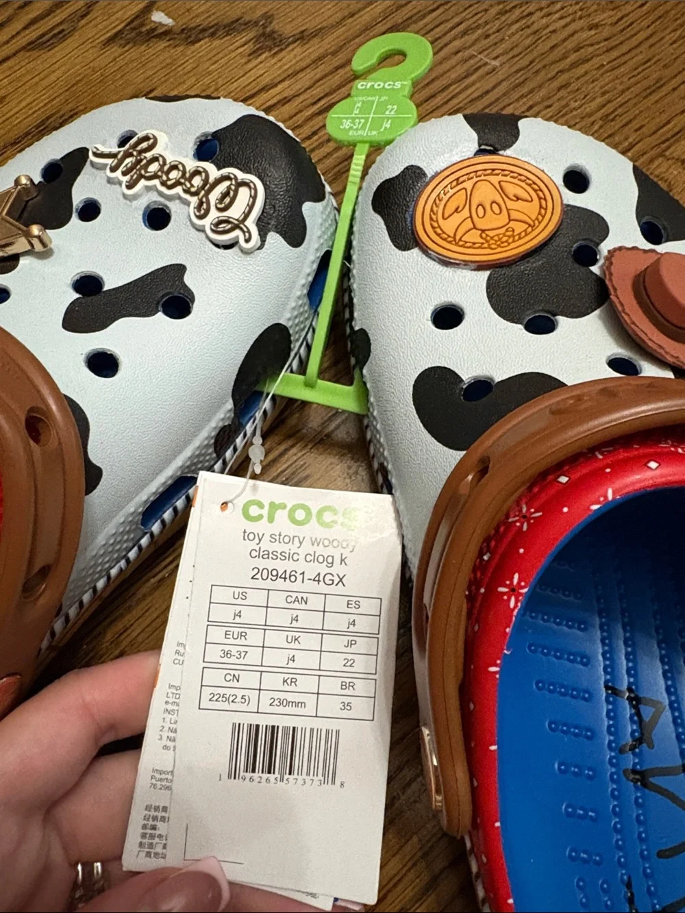 CROCS Kids Cow-Print Clogs with Blue Footbed and Brown Strap